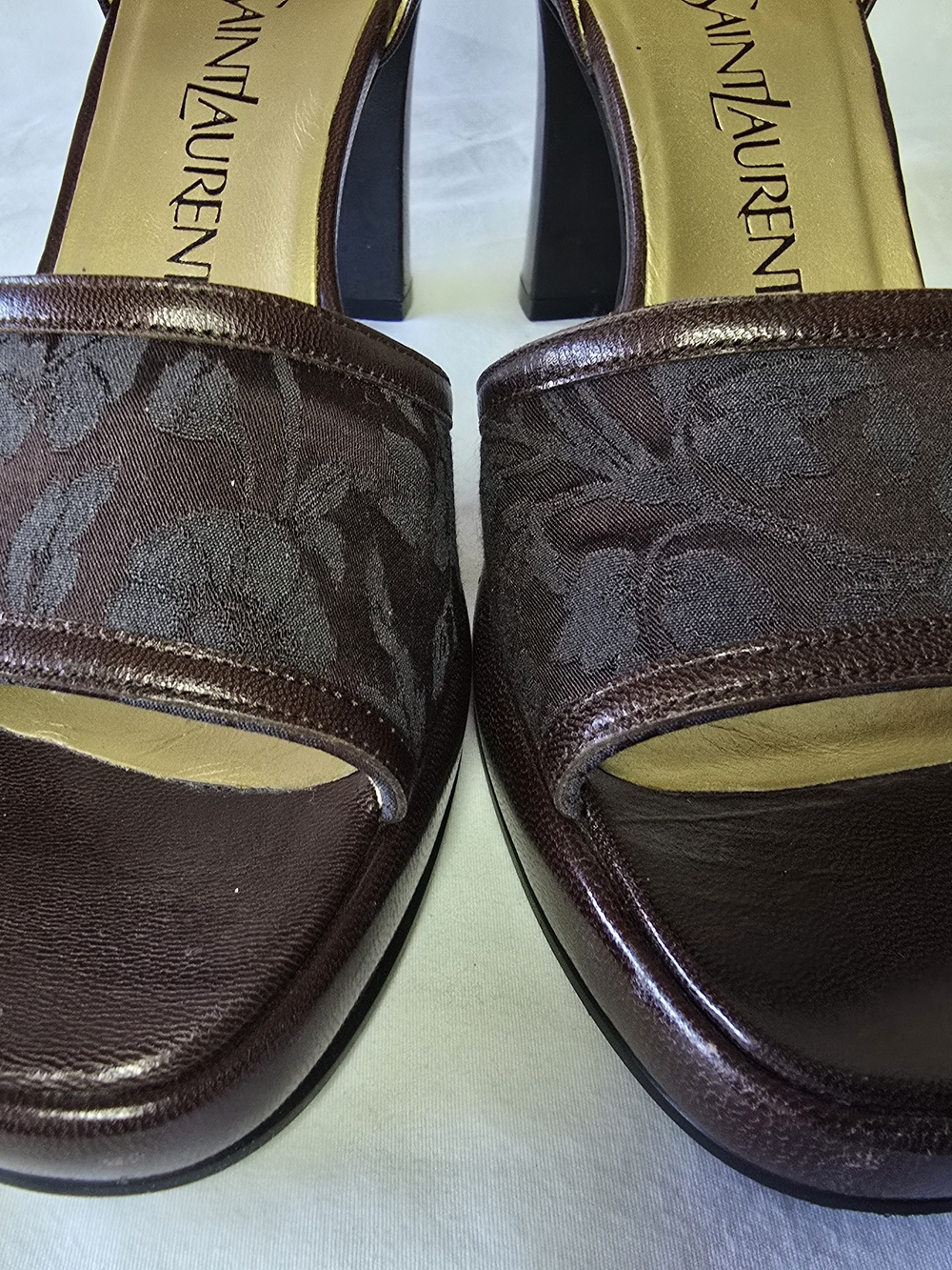 Saint Laurent Brown Leather & Jacquard Mary Jane Block Heels Size 35 - Picture 8 of 12